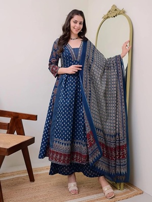 Printed Anarkali Kurta and Pant Set with Dupatta